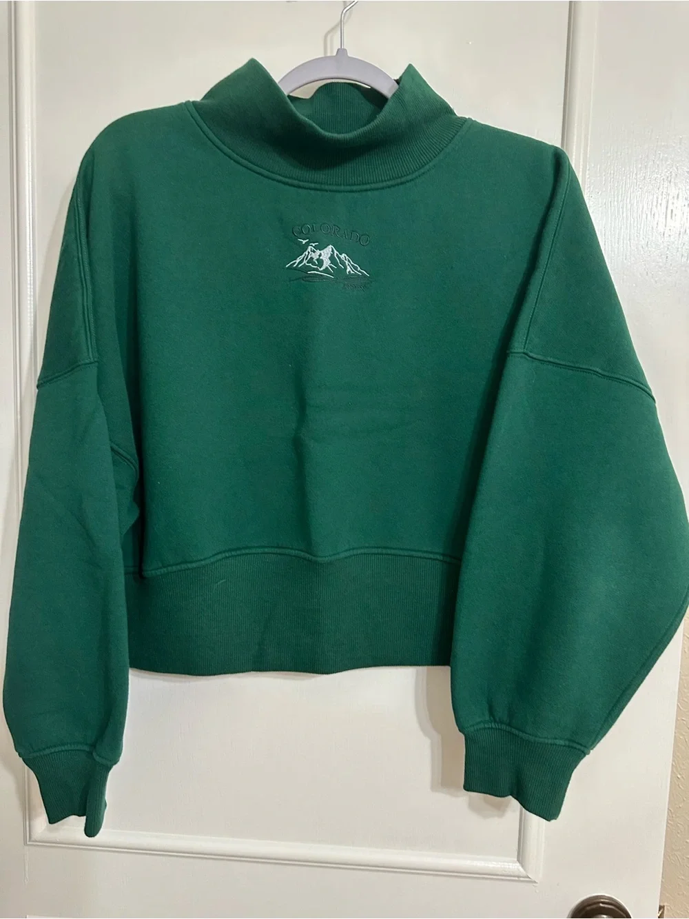 Green Cropped Mock Neck Sweatshirt with Mountain Embroidery by Wild Fable - XL - Picture 1 of 3